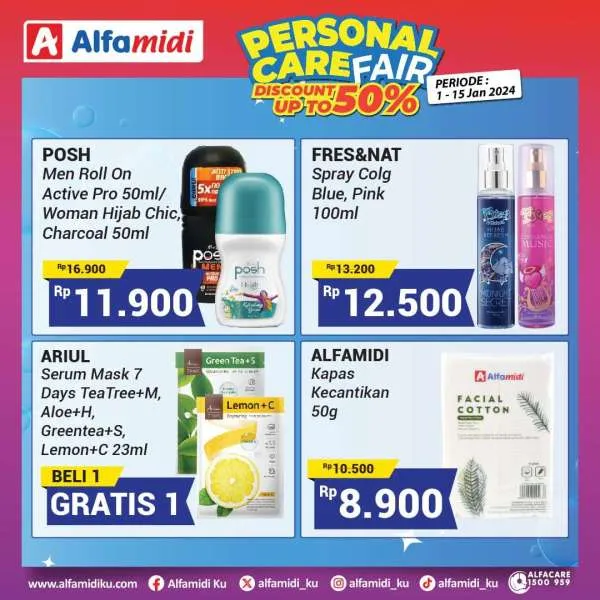 Promo Alfamidi Personal Care Fair Diskon s/d 50% Periode 1-15 Januari 2024