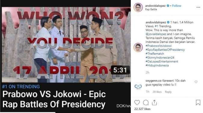 Video Jokowi vs Prabowo jadi trending di Youtube kalahkan Blackpink dan BTS