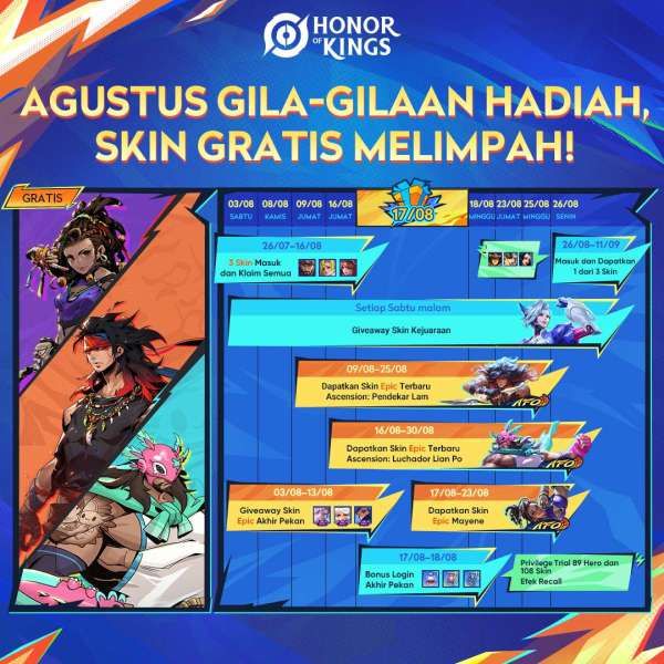 Event Honor of Kings (HoK) Skin Gratis pada bulan Agustus 2024