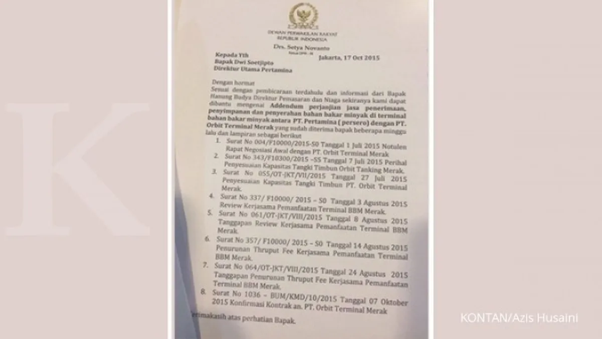 Pertamina: Ada surat lain selain dari Setya
