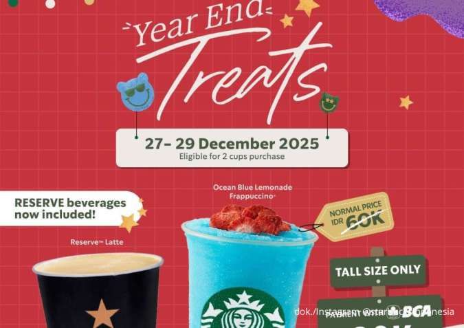 Hari Terakhir Promo Starbucks Year End Treats & BCA, 2 Minuman Cuma Rp 30.000 per Cup
