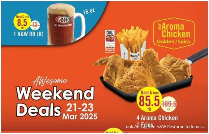 Promo A&W Weekend Deals 21-23 Maret, Ada Bonus Cheeseburger dan Chicken Chunks