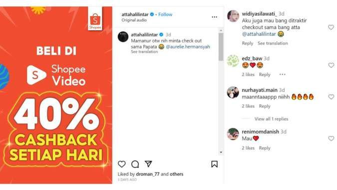 Capture postingan dan komen di Instagram Atta Halilintar