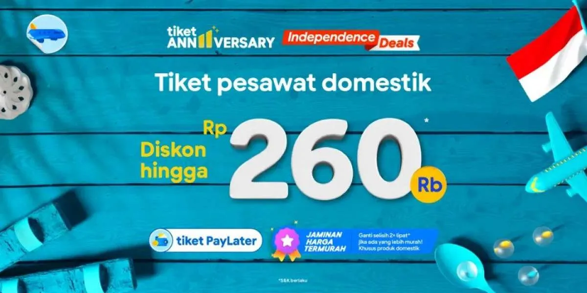 Promo Tiket.com Spesial Kemerdekaan, Diskon Tiket Pesawat hingga Rp 260.000 