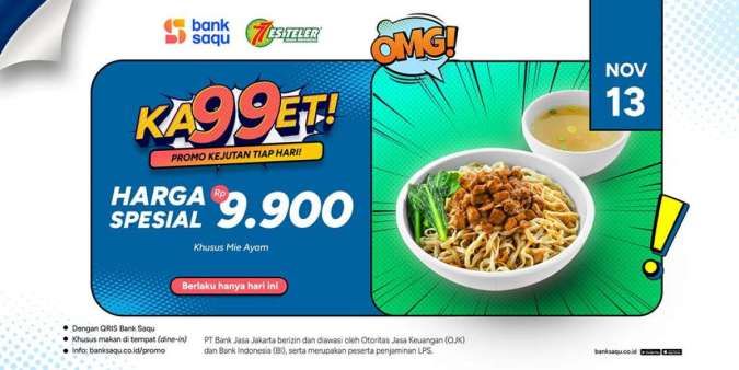 Promo Es Teler 77 Hari Ini (13/11), Pesan Mie Ayam Cuma Rp 9.900 via Bank Saqu