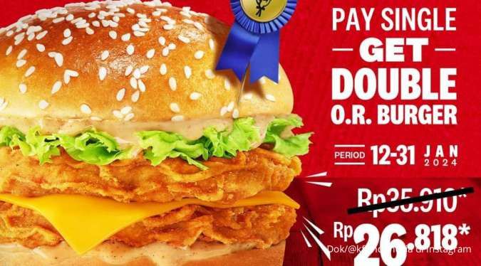 Promo KFC Beli 1 Dapat Double O.R Burger Rp 26.000-an, Berlaku Mulai 12 Januari 2024