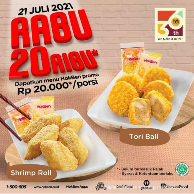 Promo HokBen Hari Ini 21 Juli 2021, Rp 20 Ribu Dapat Tori Ball atau Shrimp Roll