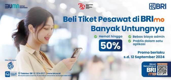 Beli Tiket Pesawat di Aplikasi BRImo Bisa Dapat Diskon 50% dan Bebas Biaya Admin