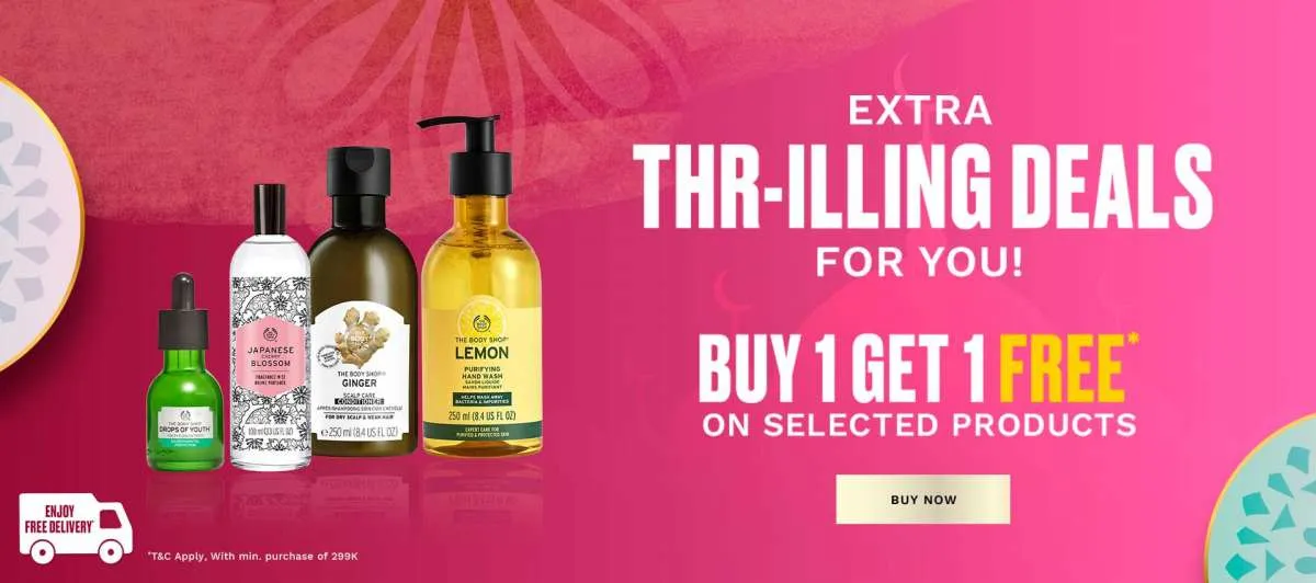 Promo The Body Shop Buy 1 Get 1 Free s/d 18 Mei 2022. Beli 2 Cukup Bayar 1 Produk!