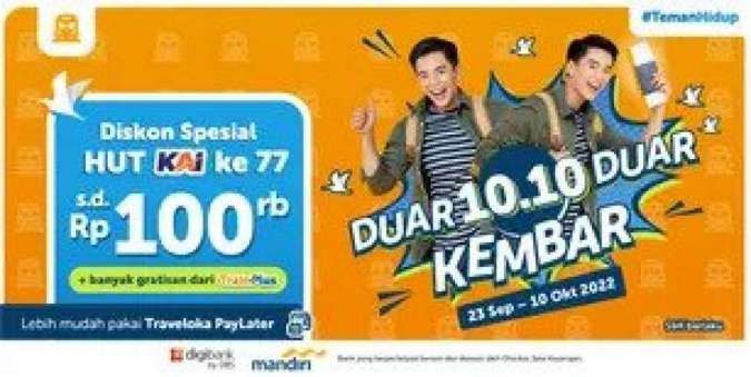 Promo Traveloka 10.10 s.d 10 Okt 2022, Diskon Spesial HUT KAI ke 77 hingga Rp 100.000