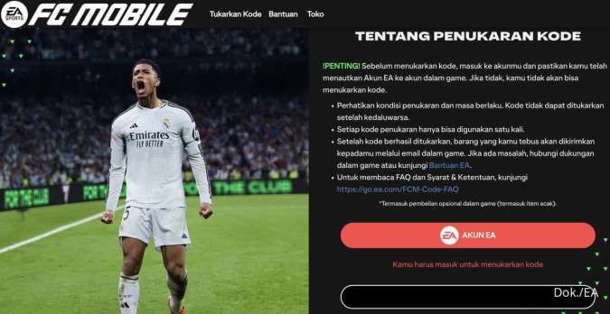 Situs penukaran FC Mobile redeem.fcm.ea.com