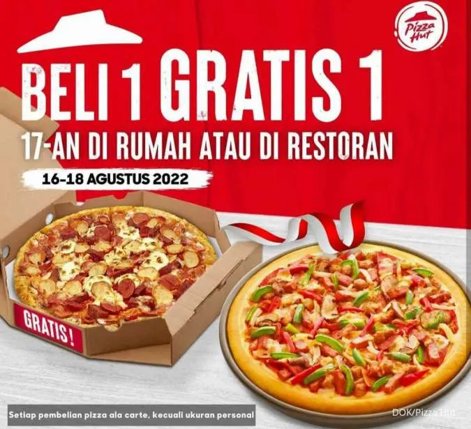 Promo Pizza Hut Beli 1 Gratis 1 Spesial Kemerdekaan 16-18 Agustus 2022