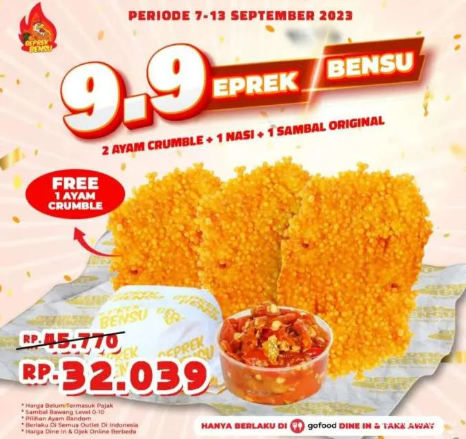 Promo 9.9 Geprek Bensu FREE Ayam Crumble
