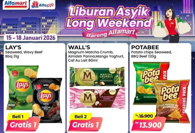Promo Alfamart Long Weekend 15-18 Januari 2026, Ada Lay's Beli 2 Gratis 1