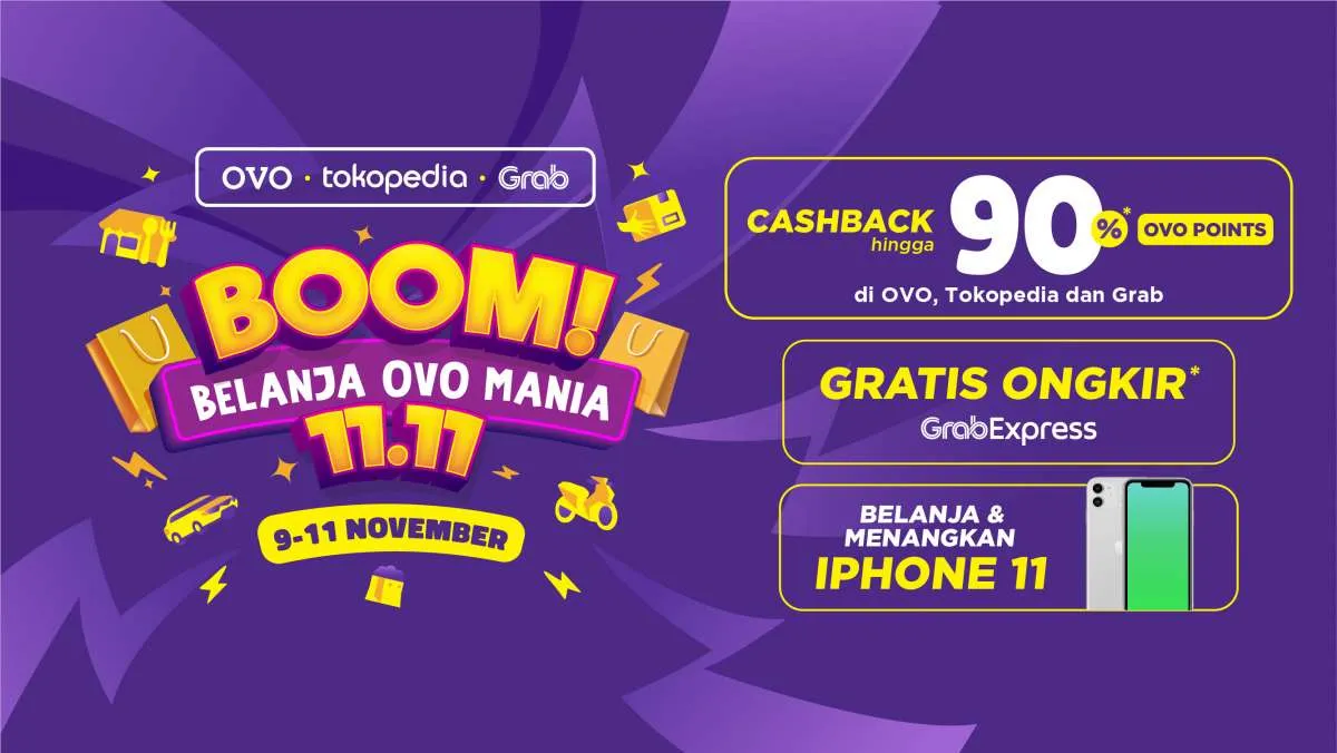 Kolaborasi OVO, Grab, dan Tokopedia Hadirkan Gelaran Promo 11.11 bagi pelanggan