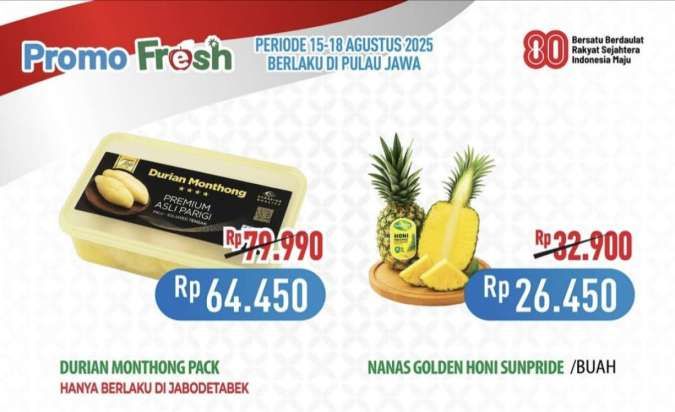 Promo JSM Hypermart Weekend 15-18 Agustus 2025, Durian Monthong Diskon Rp 15.540