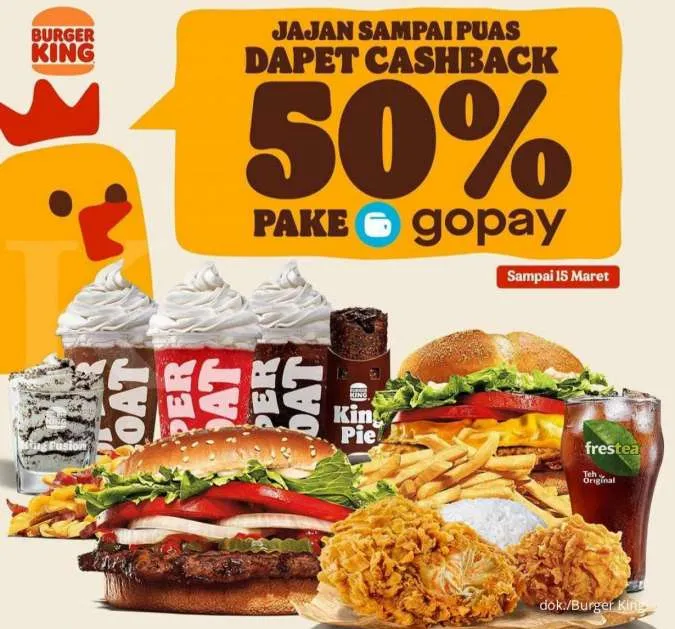 Promo Burger King 1-15 Maret 2022: Cashback 50% via Gopay