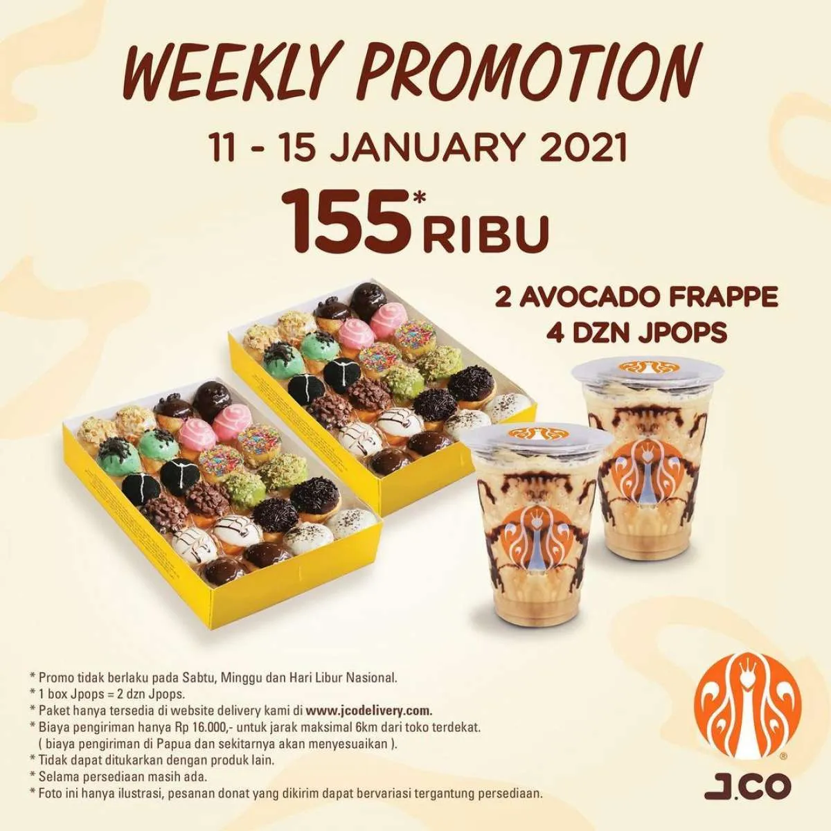 Promo J.CO periode 11-15 Januari 2021, paket hemat donat dan frappe!
