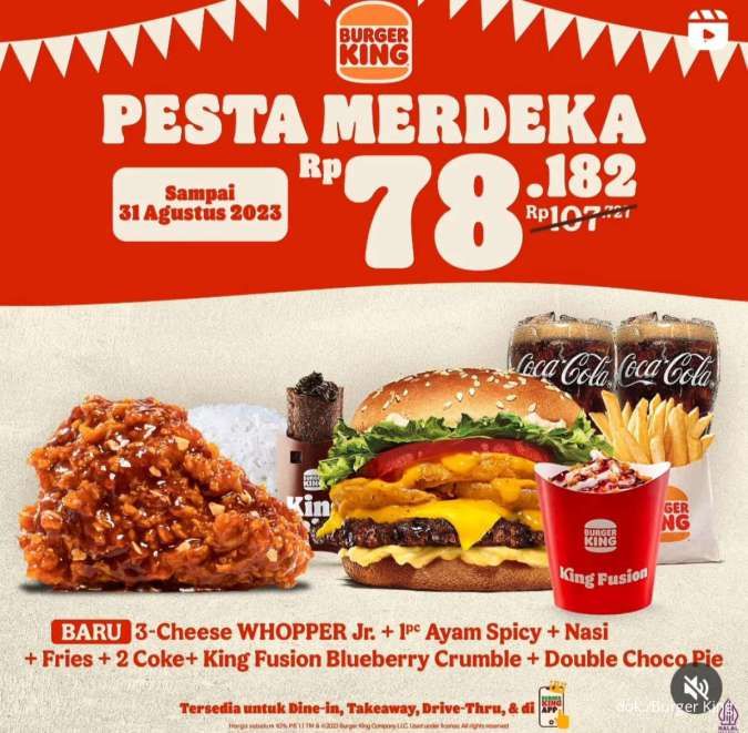 Promo Burger King Pesta Merdeka Diperpanjang Sampai 31 Agustus 2023