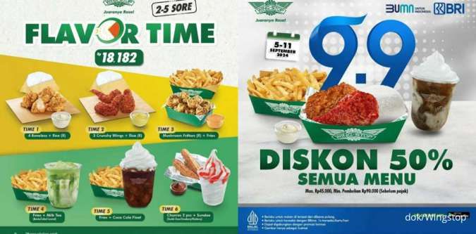 Promo 9.9 Wingstop x BRI 5-11 September 2024, Diskon 50% Semua Menu