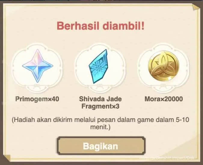 Hadiah event web Undangan Sang Bangau Putih Genshin Impact