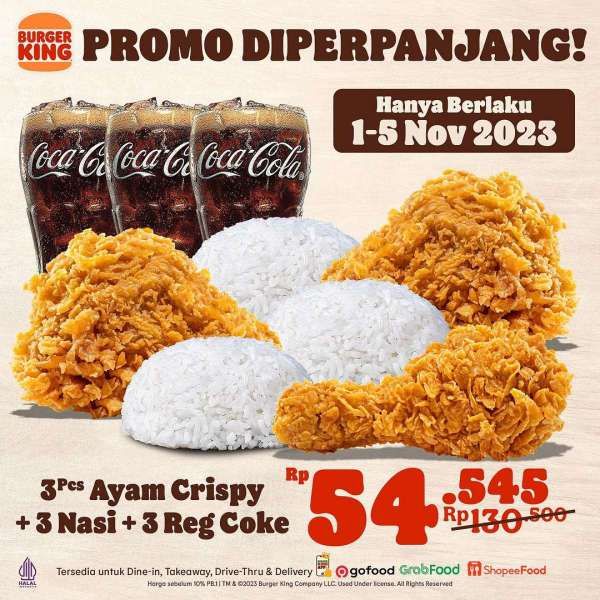 Promo Burger King Makan Bertiga Rp 54.000-an Berlaku 1-5 November 2023