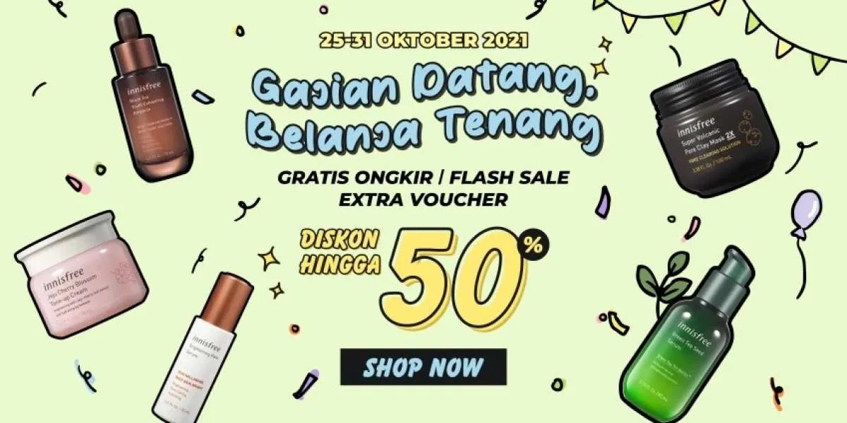 Promo Innisfree Edisi Gajian, Makeup dan Skincare Diskon s/d 50% + Gratis Ongkir