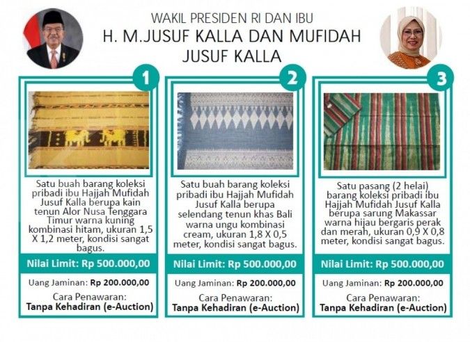 Jusuf Kalla, Sri Mulyani dan Menteri Kabinet Kerja melelang koleksi pribadinya