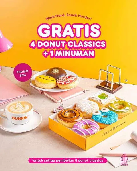 Promo Gratis 4 Donut Classics + 1 Minuman