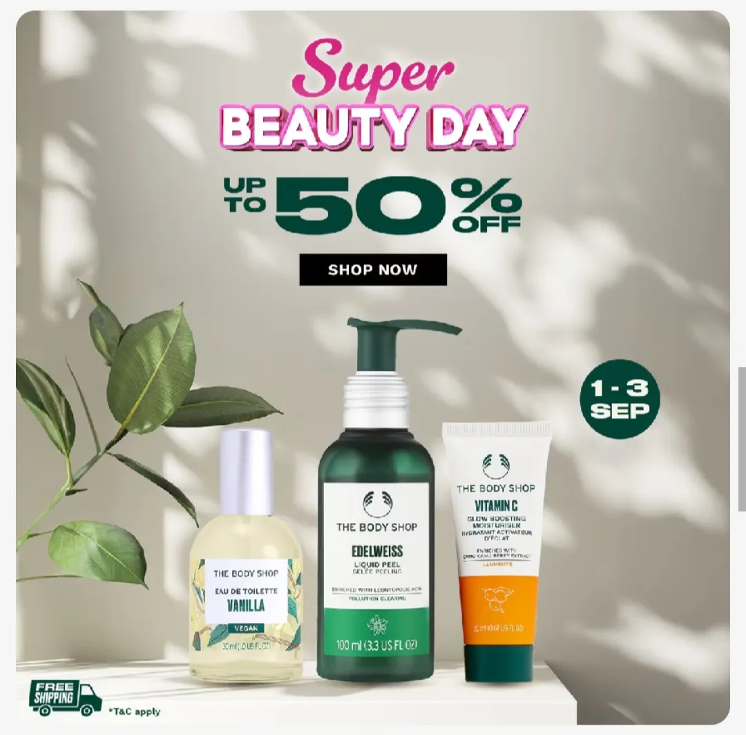 Promo The Body Shop Super Beauty Day Diskon s/d 50% Periode 1-3 September 2025