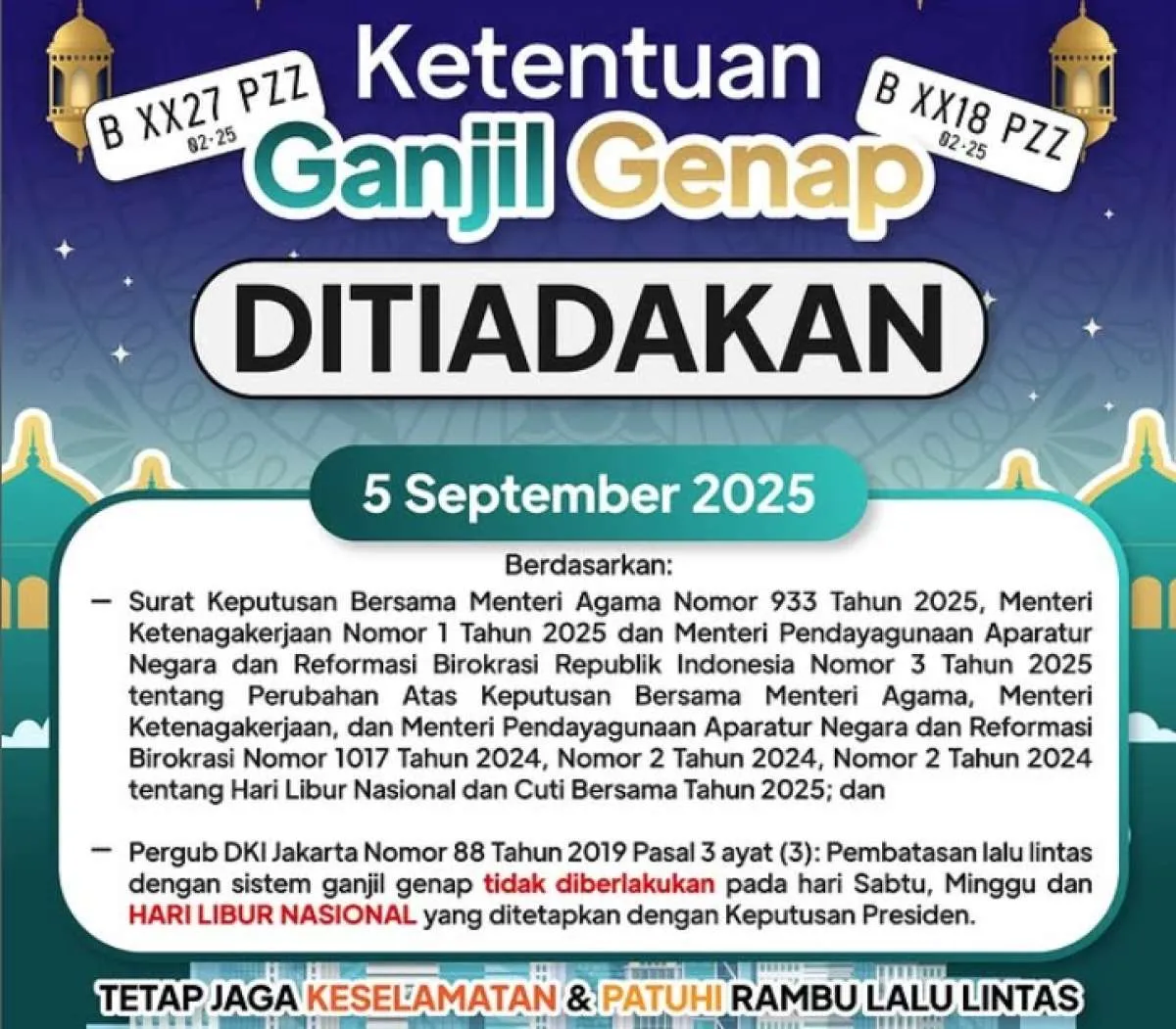 Ganjil Genap Jakarta Hari Ini Berlaku Tidak? Ini Panduan Lengkap (5 September 2025)