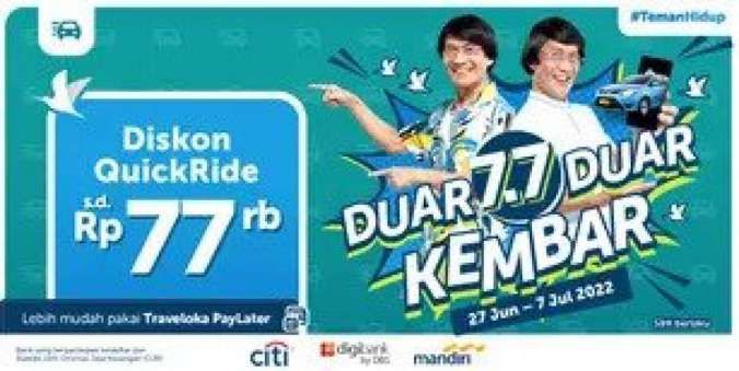 Nikmati Promo Traveloka 7.7 Kembar dengan Diskon Quickride hingga Rp 77.000 