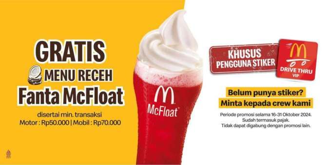 Promo McD Oktober 2024, Paket 5 Ayam Rp 50.000 & Gratis Fanta McFloat via Drive Thru