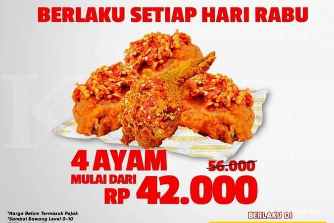 Promo Geprek Bensu (22/12), Setiap Rabu Hadir Paket 4 Ayam Rp 42.000 