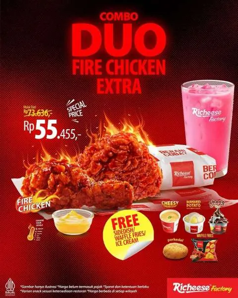 Promo Richeese Factory Combo Duo Fire Chicken Extra