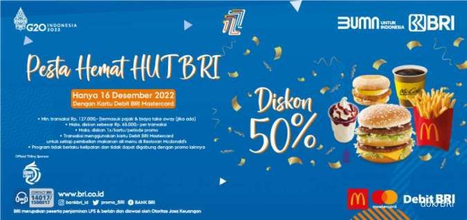Promo Pesta Hemat HUT BRI x McD Khusus 16 Desember 2022 Hadirkan Diskon 50%