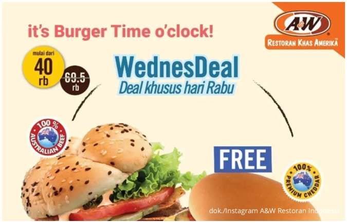 Promo A&W WednesDeal Tiap Rabu, Mozza Burger Mulai Rp 40.000-an Free Cheeseburger