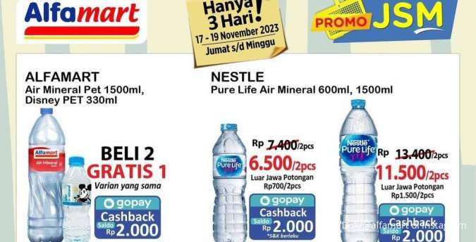 Promo JSM Alfamart Beli 2 Gratis 1 Sabtu 18 November 2023, Lebih Murah dengan Gopay