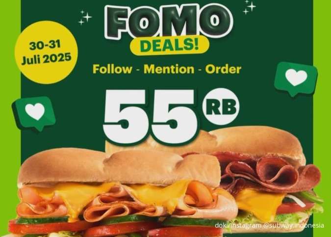 Last Day! Promo Subway FOMO Deals, 2 Sandwich 6-inch Beef atau Chicken Cuma Rp 55.000