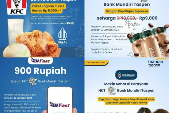 5 Promo Spesial HUT ke-9 Bank Mandiri Taspen: Point Coffee, Kimia Farma, hingga KFC