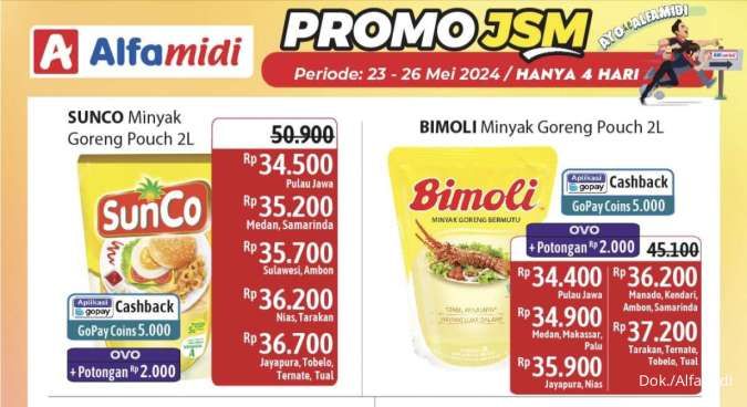 Promo JSM Alfamidi 24-26 Mei 2024, Aneka Minyak Goreng Dibanderol Rp 30.000an!