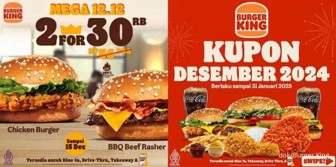 Promo 12.12 Burger King 1-31 Des 2024, Ada Kupon Desember hingga Paket 2 For 30k