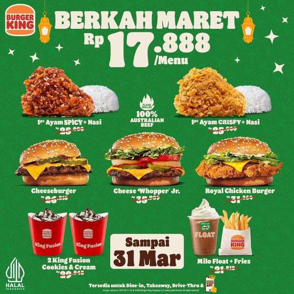 Promo Burger King Maret Berkah Serba Rp 17.000-an