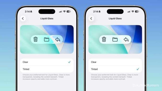 Opsi tampilan Liquid Glass di iOS 26.1