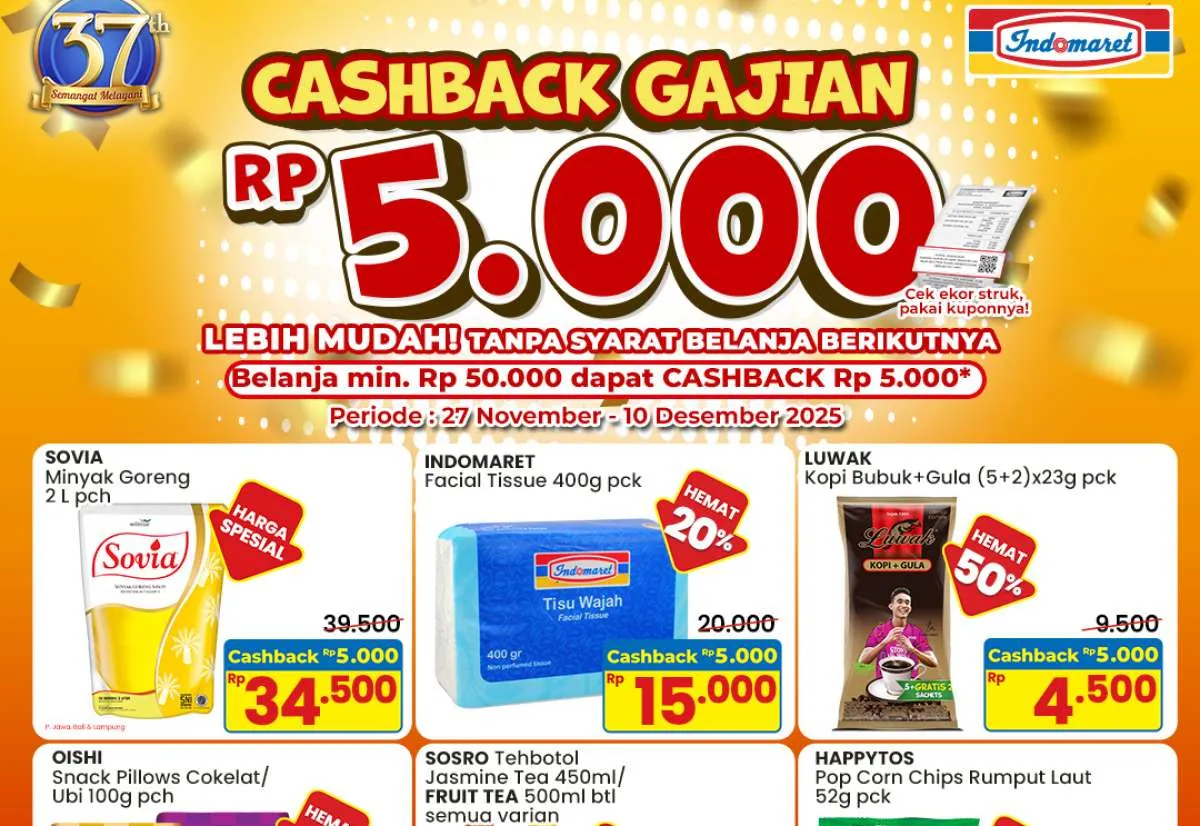 Promo Indomaret Gajian Awal Desember 2025, Dapatkan Cashback Rp 5.000 