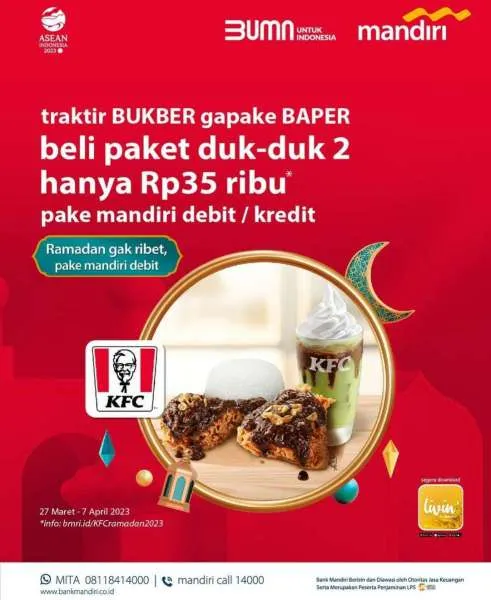 Promo KFC via Mandiri Spesial Ramadan 2023 Paket Duk-duk 2 bayar Rp 35.000 