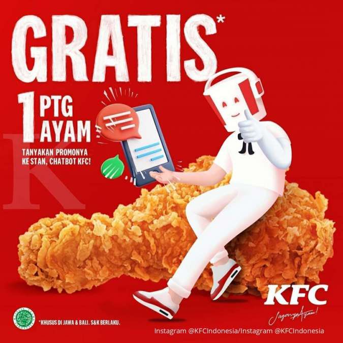 Promo KFC Hari Ini 19 Juli 2021, Dapatkan 1 Ayam Gratis Cuma Nanya ke Chatbot KFC