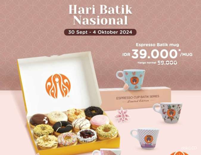 Promo JCO Hari Batik Nasional 1-6 Oktober 2024, Donat-Mug Batik Diskon Rp 39.000