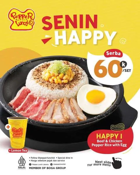Promo Pepper Lunch Senin Happy 1 Serba Rp 60.000