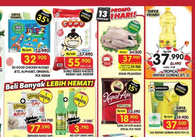 Promo Superindo Weekday 12-15 Januari 2026, Minyak & Nugget Rp 37.000-an